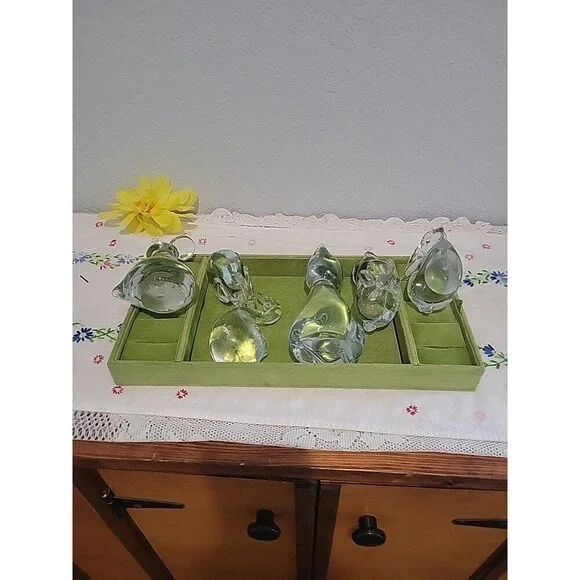 Vintage Clear Glass Animal Figures Paperweight Lot Of 6 MCM Mid Century Retro